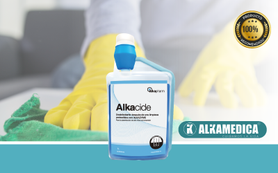 Desinfectante hospitalario Alkacide marca AlkaMedica en presentación comercial