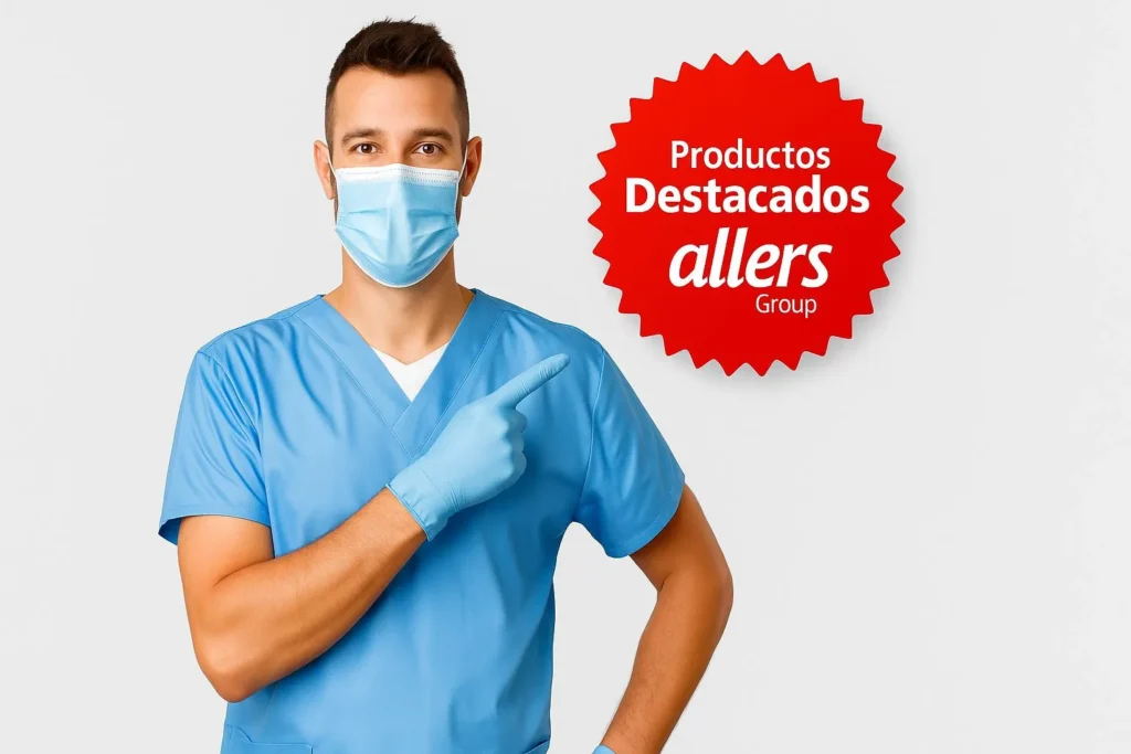 Profesional de la salud señalando productos destacados de Allers Group