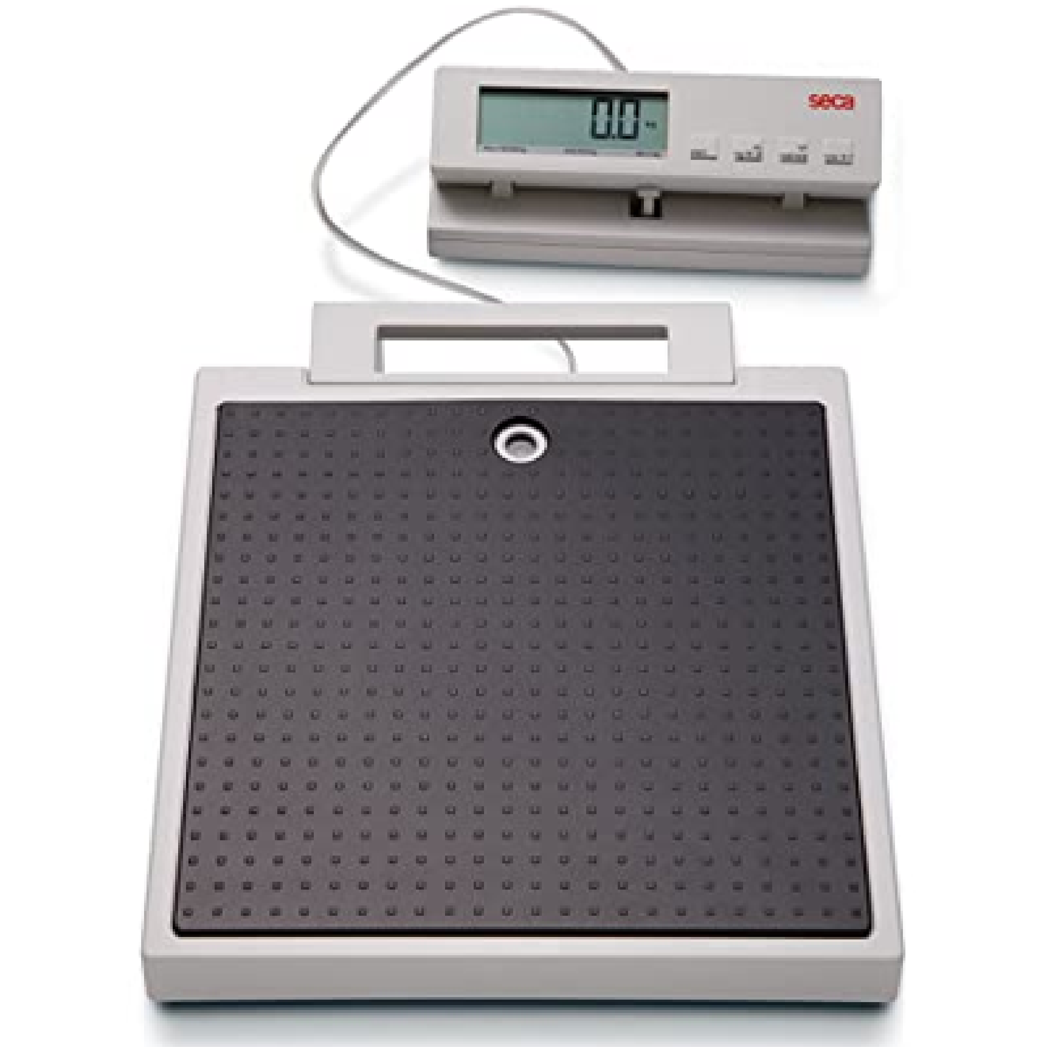 Báscula de piso SECA profesional para uso médico con plataforma amplia y pantalla digital