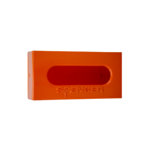 Distribuidor naranja para guantes médicos Spencer montado en pared