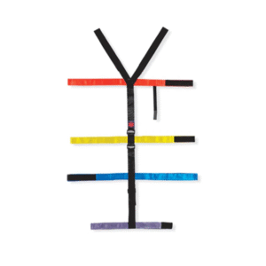 Sistema de correas universales para tablero espinal T-Straps, diseñado para inmovilización segura y traslado del paciente
