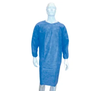 Bata desechable manga larga resortada 35 g Allmed en paquete de 5 unidades, ideal para bioseguridad en hospitales, clínicas y laboratorios.