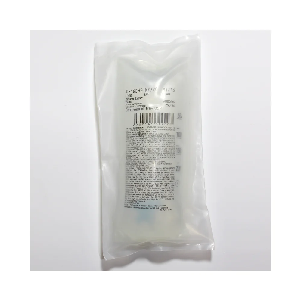 Bolsa de dextrosa al 10% Baxter ARB0162 de 250 ml solucion inyectable esteril