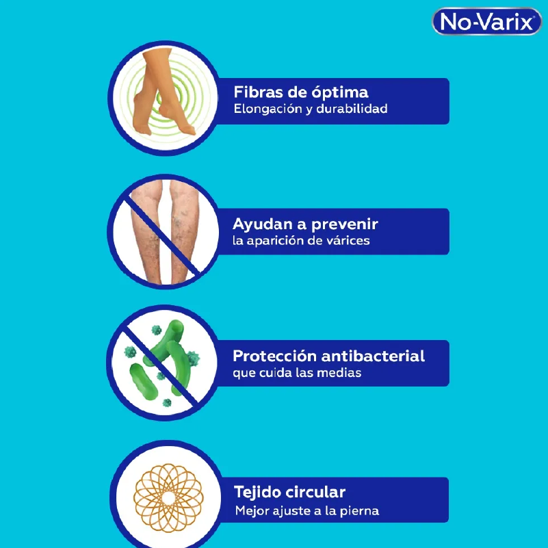 Beneficios de la media No-Varix bajo Ajust beige talla Large destacados en imagen informativa
