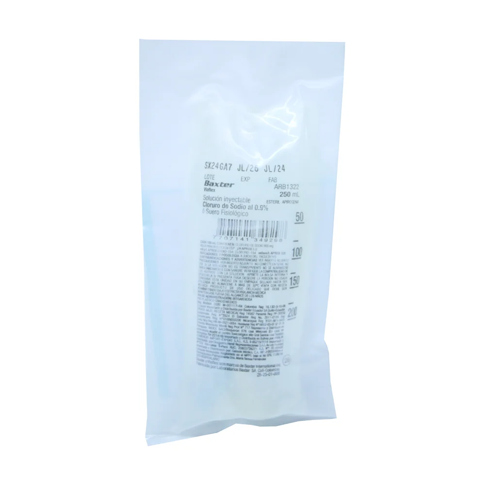 Solución salina normal 0.9% Baxter ARB1322 en bolsa de PVC por 250 ml
