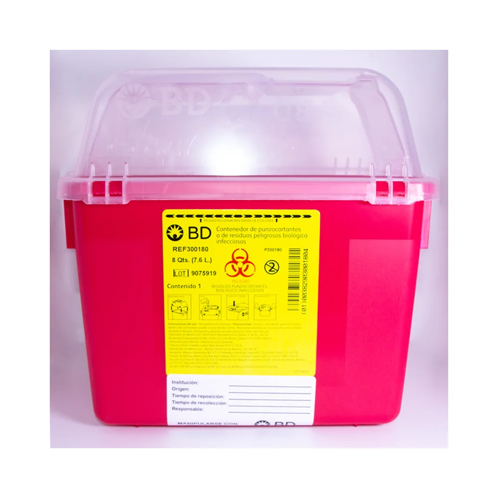 Recolector de cortopunzantes BD Guardian de 7.6 litros referencia 300180 en polipropileno rojo