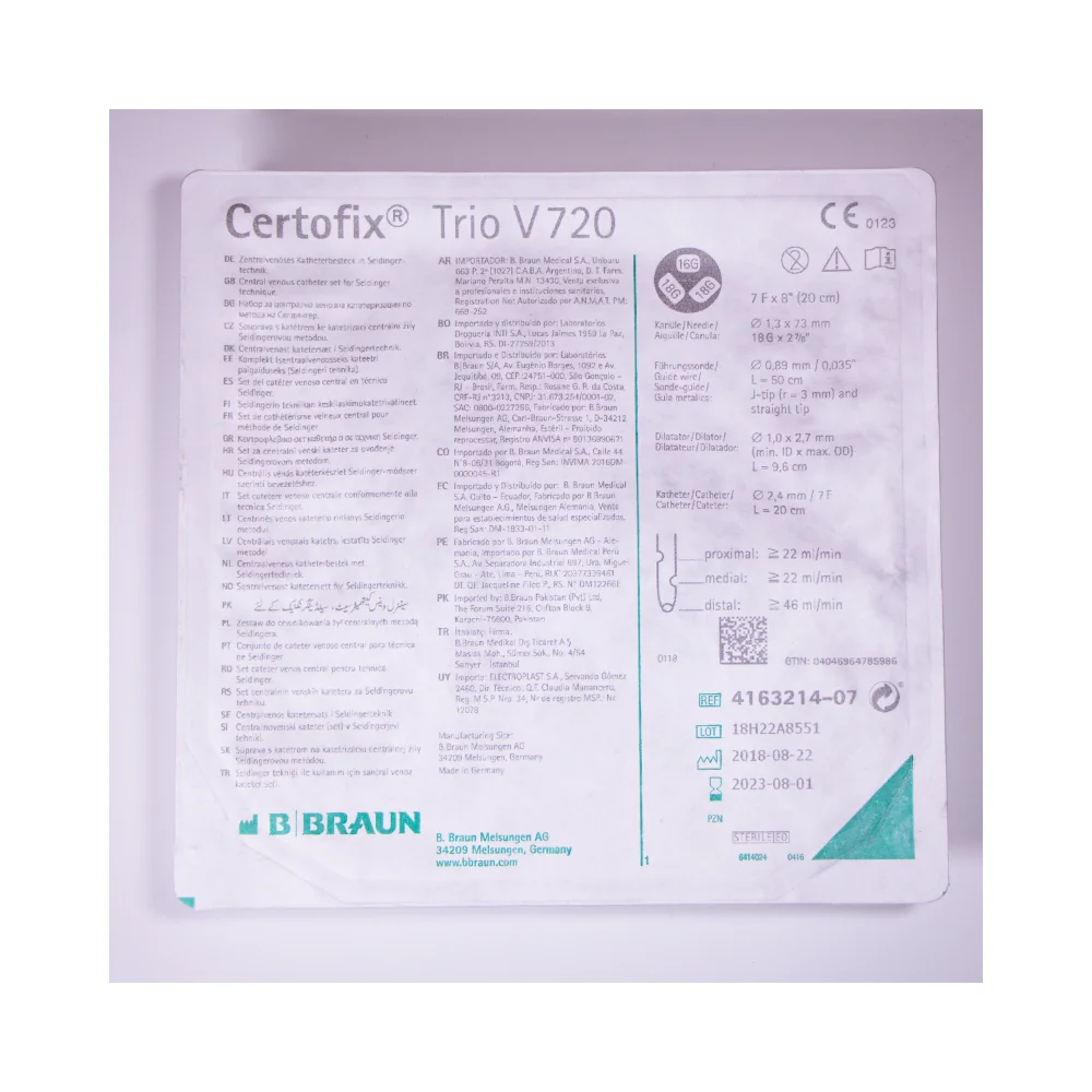 Catéter venoso central B. Braun Certofix Trio de triple lumen en poliuretano radiopaco