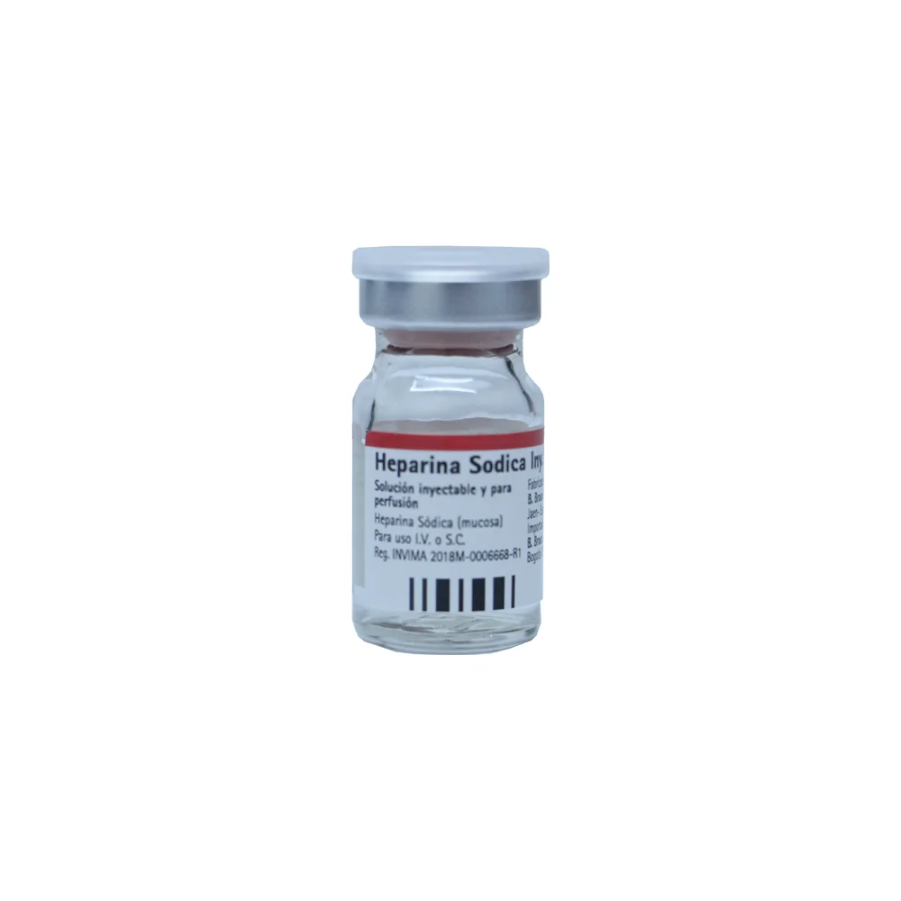 Vial de heparina sódica inyectable B. Braun 5000 UI por ml en vidrio incoloro de 5 ml