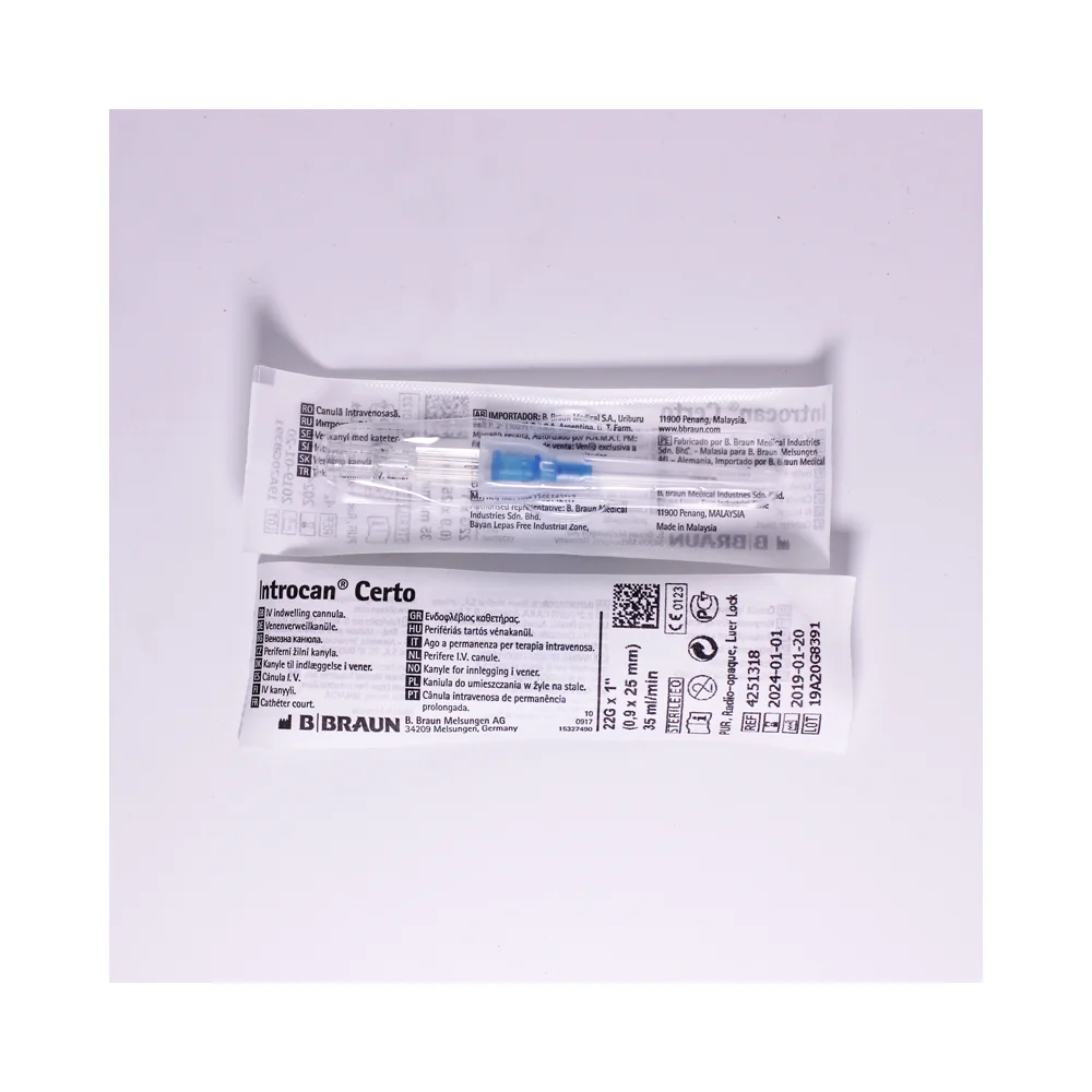 Catéter intravenoso Introcan Certo B. Braun G-22 x 25 mm en poliuretano radiopaco
