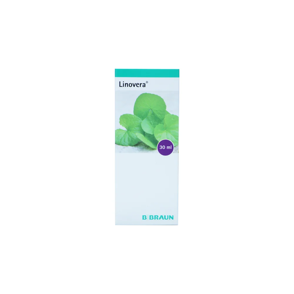 Frasco de Linovera 30 ml B. Braun con acidos grasos hiperoxigenados para cuidado de la piel