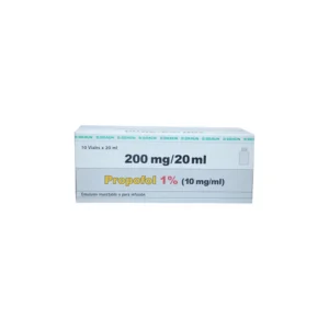 Vial de Propofol-Lipuro 1% B. Braun de 20 ml con emulsión blanca inyectable