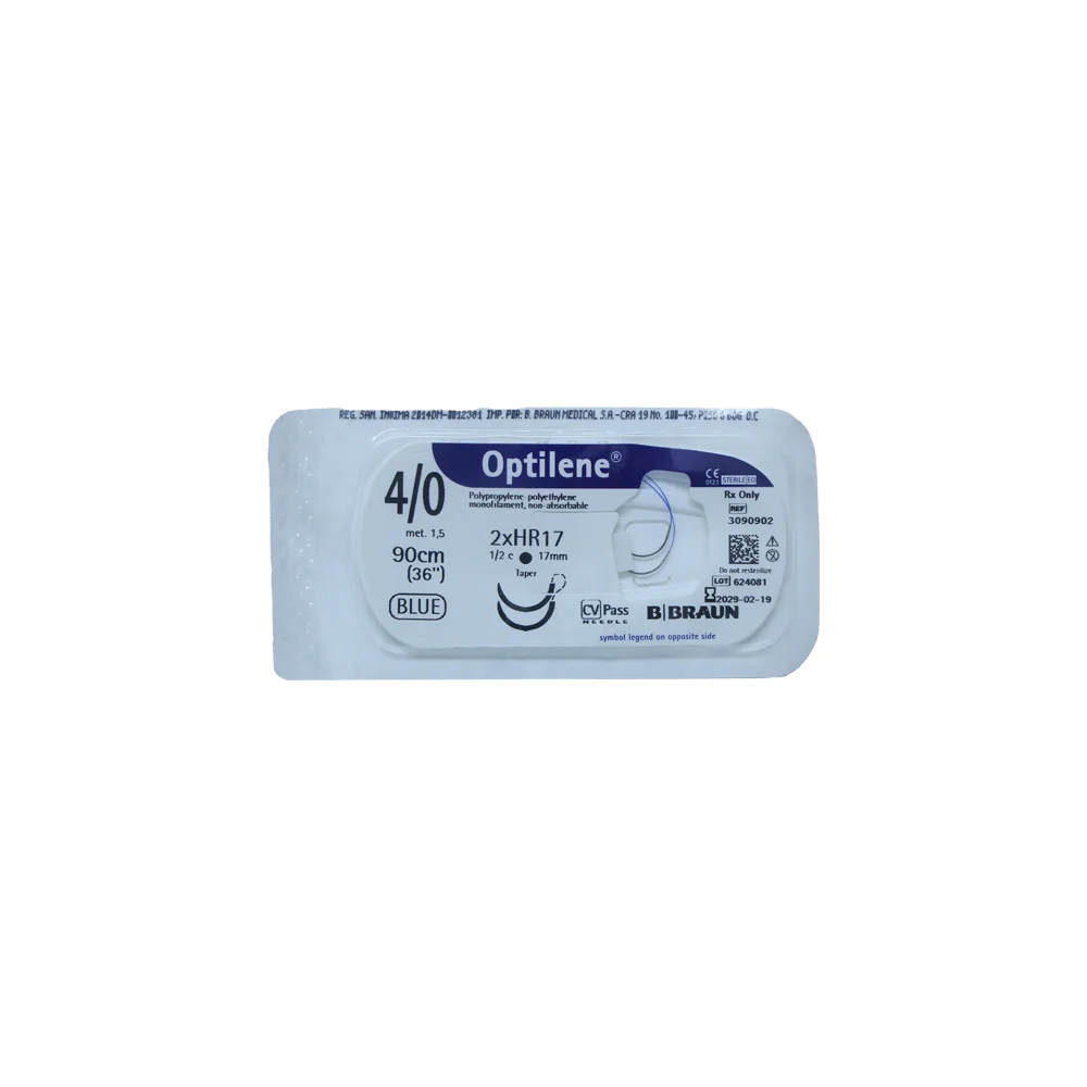 Sutura monofilamento no absorbible Optilene B. Braun de polipropileno azul con aguja de acero