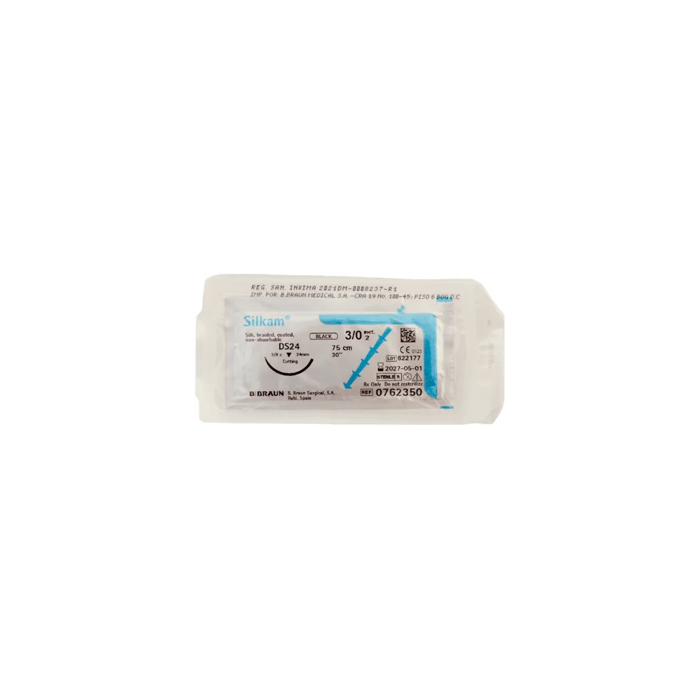 Sutura de seda trenzada negra Silkam B. Braun no absorbible con aguja montada