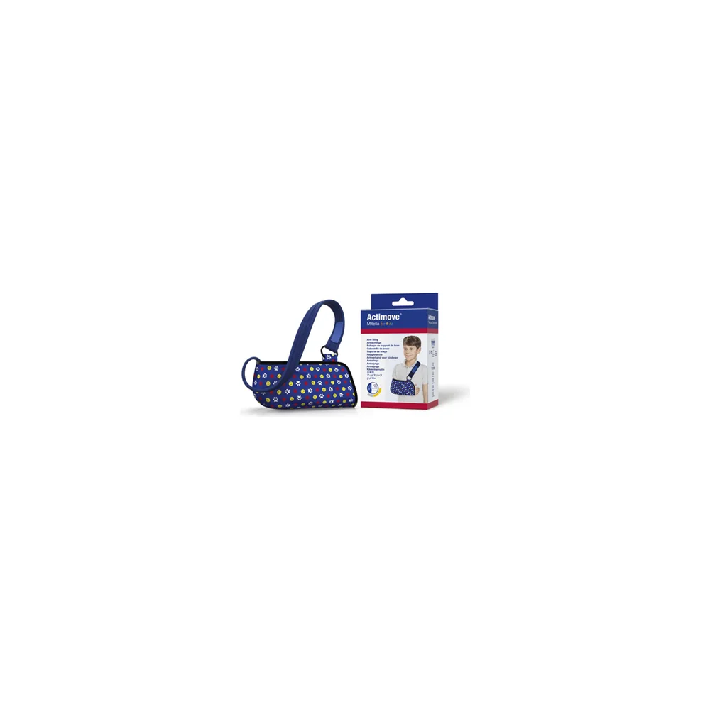 Cabestrillo pediátrico Actimove Mitella Kids de BSN desplegado sobre fondo neutro