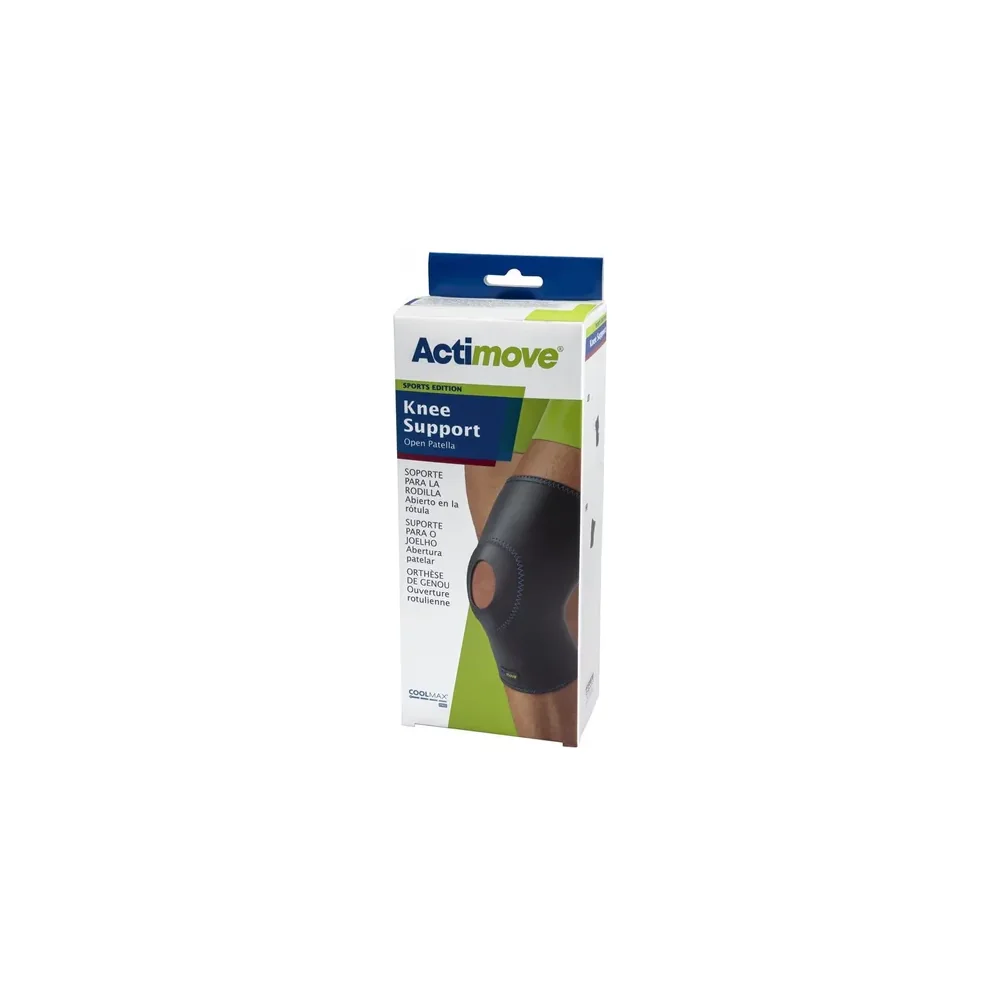 Rodillera Actimove Sports Edition de BSN con abertura patelar vista de frente