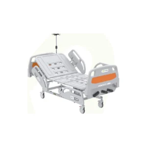 Cama de hospitalización mecánica Galaxia de Mubi Medical con barandas laterales abatibles de doble sección y cabecero desmontable