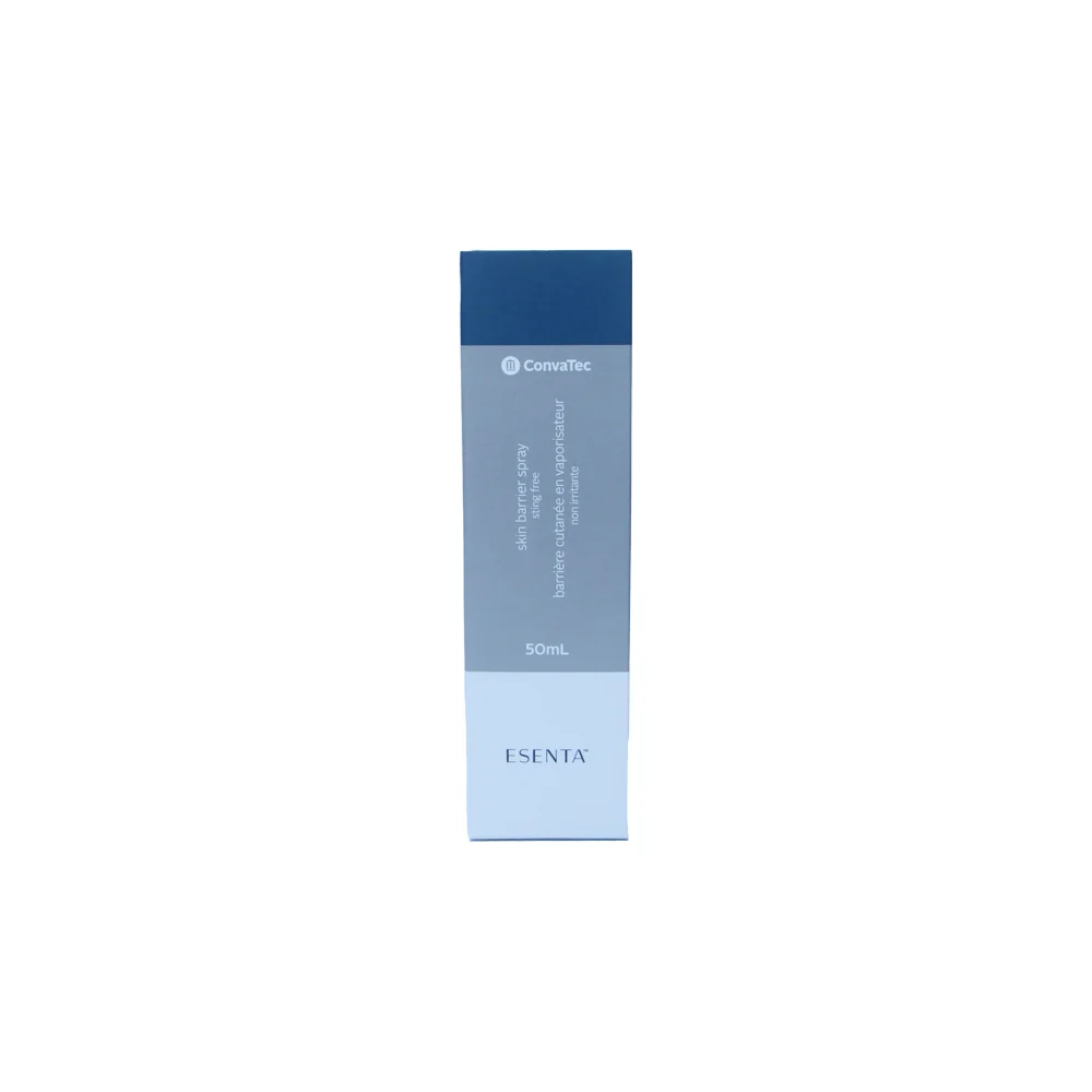 Frasco spray de 50 ml del protector cutáneo Esenta Sting Free de Convatec para proteger la piel bajo adhesivos