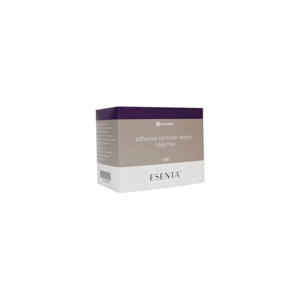Caja de toallitas eliminadoras de adhesivo Esenta Sting Free de Convatec en sobres individuales