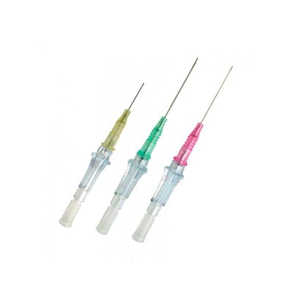 Catéteres intravenosos BD Insyte con los colores de calibre amarillo 24G, verde 18G y rosado 20G