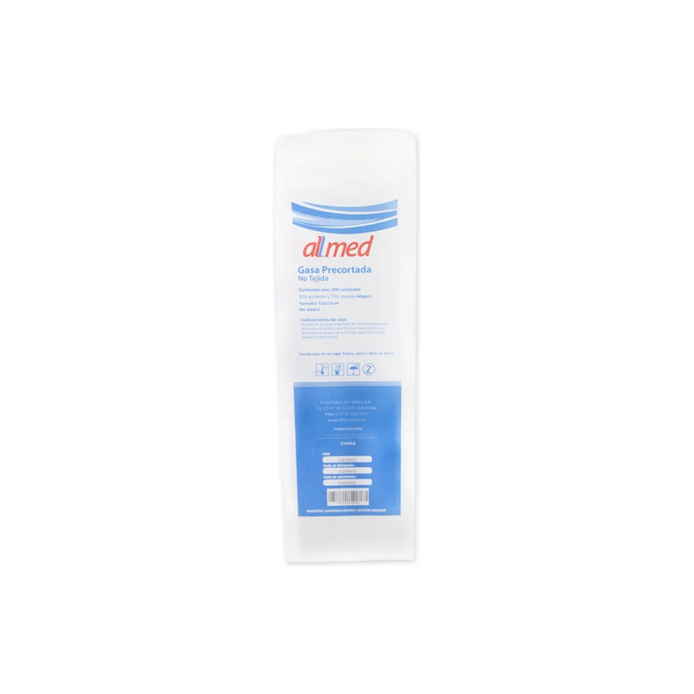 Gasa Precortada No Tejida 7.5 x 7.5 cm No estéril x 200 — Allmed