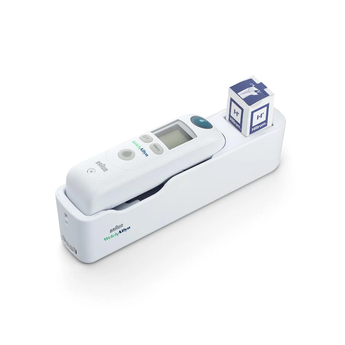 Kit del termómetro de oído ThermoScan PRO 6000 Welch Allyn en base con caja de fundas de sonda Hillrom