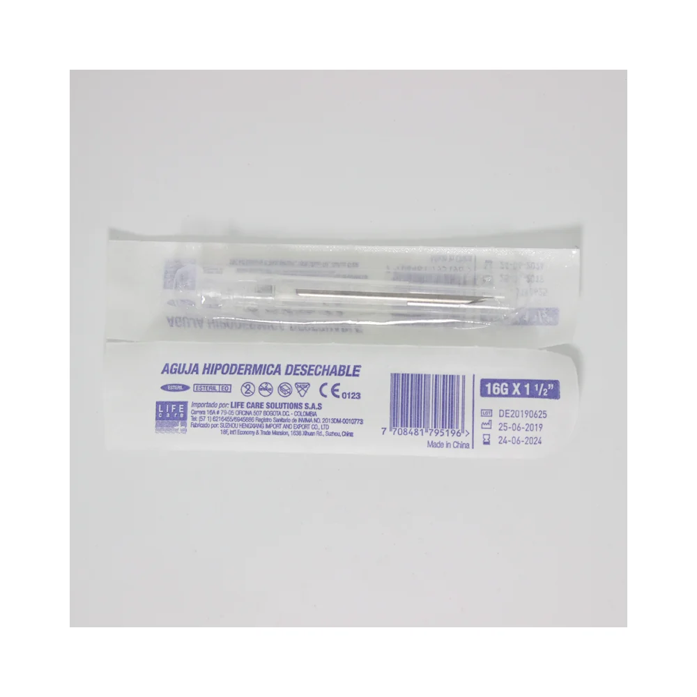 Aguja hipodérmica desechable estéril Lifecare con cubierta protectora y conector luer slip
