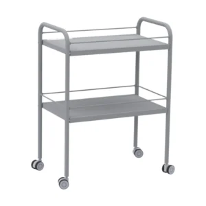 Mesa de curaciones rodante en acero inoxidable de Mubi Medical con bandejas y barandillas de seguridad