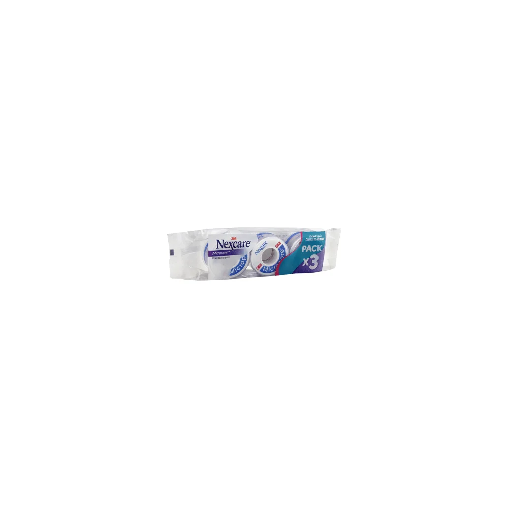 Paquete de tres rollos de cinta Micropore Nexcare 3M de papel microporoso