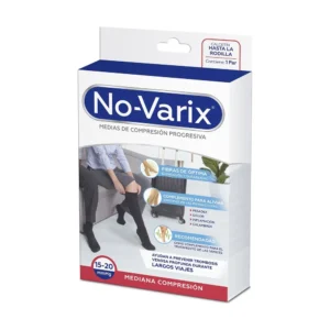 Media de compresión No-Varix Travel Socks 15-20 mmHg en color negro, altura hasta la rodilla