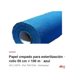 Rollo de papel crepado azul para esterilización Gothaplast de 50 cm por 100 metros, ref. R50100A