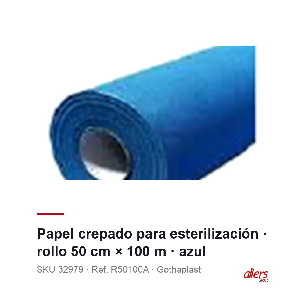 Rollo de papel crepado azul para esterilización Gothaplast de 50 cm por 100 metros, ref. R50100A