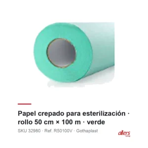 Rollo de papel crepado verde para esterilización Gothaplast de 50 cm por 100 metros, ref. R50100V