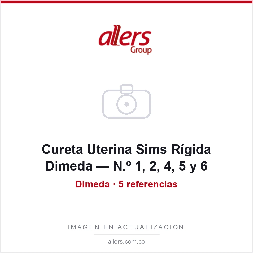 Cureta uterina Sims rígida marca Dimeda en acero inoxidable, referencias N.º 1 a N.º 6