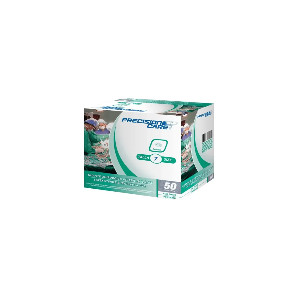 Par de guantes quirúrgicos estériles de látex Precision Care en color natural