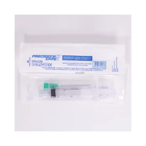Jeringa estéril desechable de 3 partes Precision Care con cilindro transparente y aguja con protector