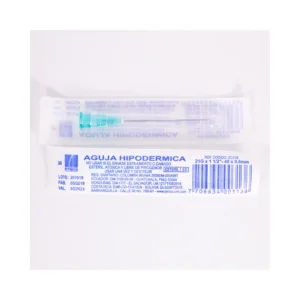 Aguja hipodérmica desechable Rymco 21G x 1 1/2 pulgadas con protector plástico traslúcido