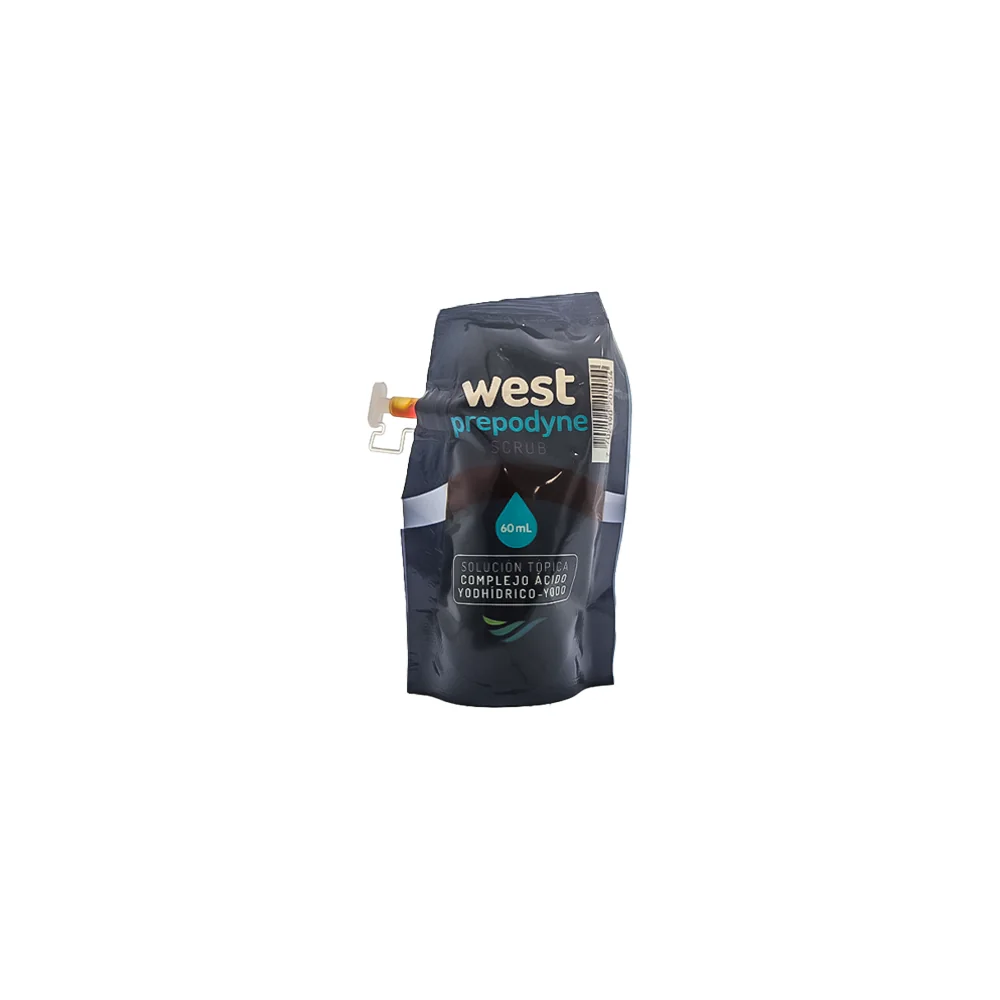 Jabón antiséptico Prepodyne Scrub de West Química con yodo disponible al 0,75 % para lavado quirúrgico hospitalario