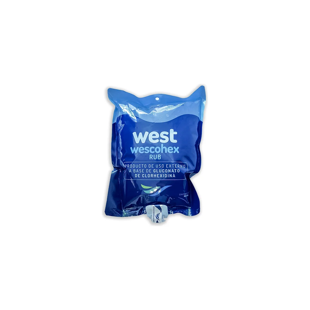 Bolsa de Wescohex Rub antiséptico de manos con alcohol al 70% y clorhexidina de West Química