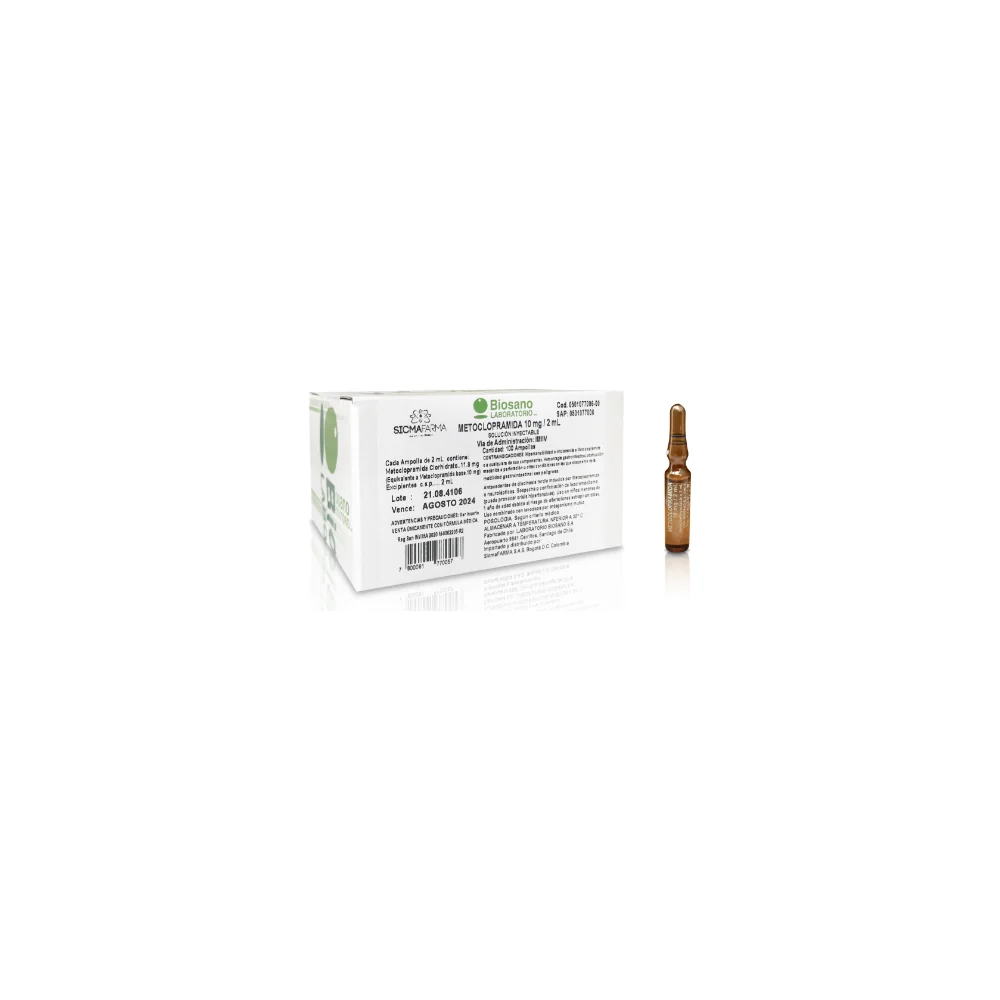 Ampolla de metoclopramida 10 mg/2 ml Sicmafarma, solución inyectable