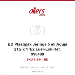 Jeringa BD Plastipak de 5 ml Luer-Lok con aguja 21G x 1 1/2 de pared delgada