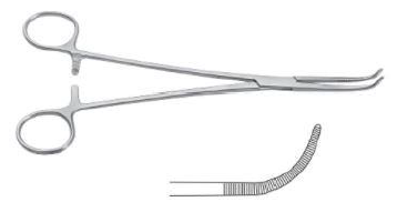 Pinza Mixter (cístico) Tontarra: curva y angulada, de 14 a 28 cm, referencia 040-473-23 · Mixter curva estriada, 23 cm